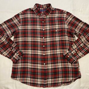 Ralph Lauren Red and Green Plaid Casual Flannel Shirt With Front Pocket Size L